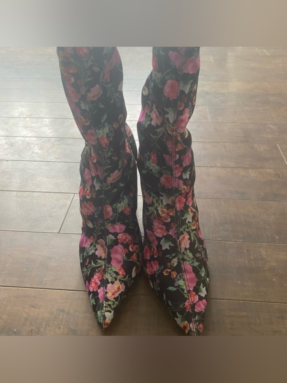 Steve Madden Lombard Floral Sock Boots Pointed Toe Block Heel 9 - Picture 6 of 11